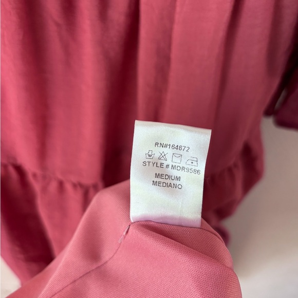 &Merci Smocked Midi Dress Ruffle Bow Square Neck Puff Sleeve Dark Mauve - Picture 8 of 8